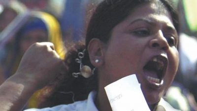 woman leading protest in Bangladesh