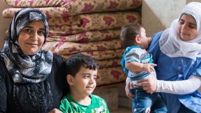 Refugee family in a camp in Lebanon